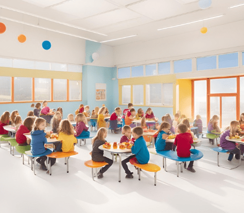 Bambini mangiano alla mensa scolastica
